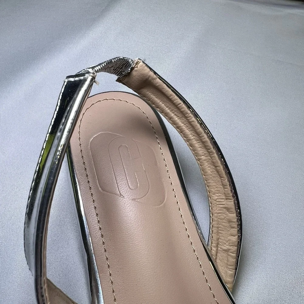 Women's 36‎ Posey Silver Pointy Toe Slingback Pump US 5.5 Kitten Heel Shiny